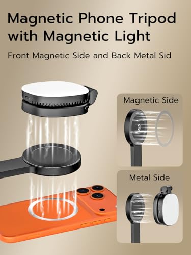 USKEYVISION 69" Magnetic Tripod for iPhone with Light, Selfie Stick with Magnetic Selfie Light & Remote, Extendable Cell Phone Tripod, Vlogging Kit for MagSafe iPhone/Android Video Recording