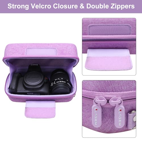 LTGEM Camera Case for Canon EOS Rebel T7 / R50 / R100 / R50 V / T6 / R8 / R10 / RP / SL3 / R5 / T100 DSLR SLR Camera and 18-55mm/18-45mm Lens with Shoulder Strap, Purple - color: Purple
