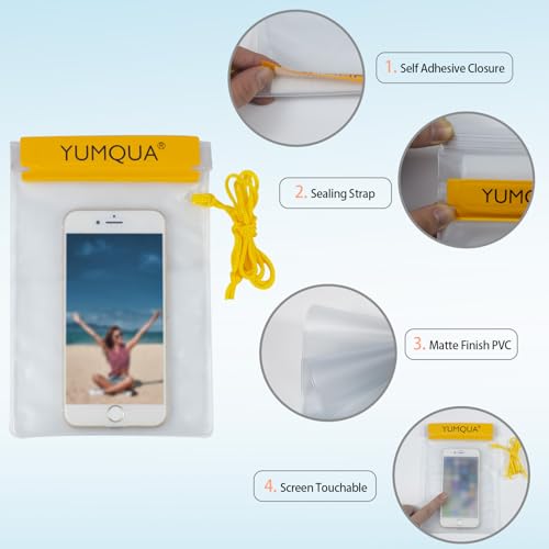 YUMQUA Clear Waterproof Bag, Waterproof Document Pouch Passport Holder Water Tight Map Case Waterproof Pouch Water Proof Small Dry Bags for Kindle Phone Tablet Camera, Kayak Boat PaddleBoard - color: Yellow