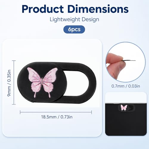 6 Pcs Laptop Camera Cover Slide 0.73''x0.35'' Butterfly Design Ultra-Thin Webcam Cover Slide Web Cam Privacy Blocker for Laptop Desktop Computer Phone Tablet to Protect Your Privacy and Security