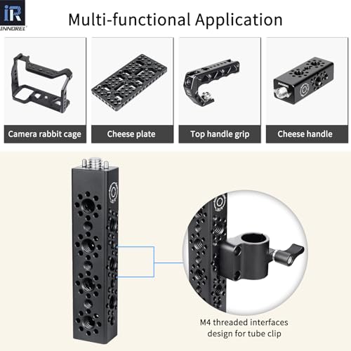 INNOREL CB4 CNC Aluminum Alloy Multi-Function Cheese Handle, Cheese Grip Extension Bar, Featuring 3/8" and 1/4" Arri Locating Holes for Camera Cage Frames, Cheese Plates, Any 3/8" Threaded Point - size: CB4