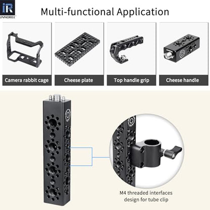 INNOREL CB4 CNC Aluminum Alloy Multi-Function Cheese Handle, Cheese Grip Extension Bar, Featuring 3/8" and 1/4" Arri Locating Holes for Camera Cage Frames, Cheese Plates, Any 3/8" Threaded Point - size: CB4