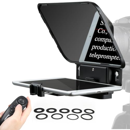 Desview T3 Portable Teleprompter for Camera & Smartphone, Tablet Prompter for iPad up to 10", 70/30 Beam Splitter Glass, 9 Adapter Rings for DSLR, YouTube Video Recording & Live Streaming