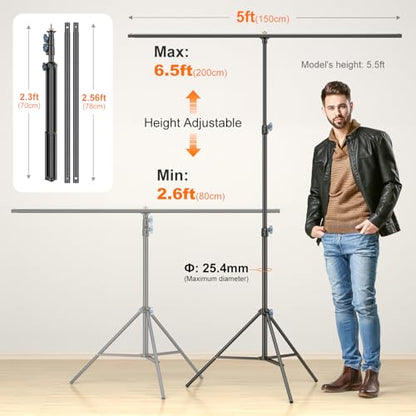 LINCO Lincostore Zenith Portable T-Shape Background Backdrop Stand Kit 5x6.7ft - 5ft Wide (Fixed) and 6.7ft High (Adjustable)- Lightweight Only 4 Lbs Easy to Carry and Storage Black