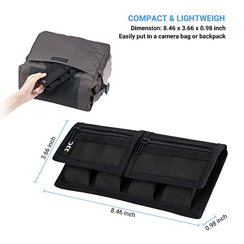(6 Pockets) Camera Battery and SD Card Pouch Holder for 18650 x 8, AA, LP-E6N LP-E6NH LP-E17 EN-EL14 EN-EL15 NP-FW50 NP-FZ100 NP-W126S Battery,Suitable for Canon M50 Mark II 5DM4 6DM2 80D Sony A7R IV - size: 4 Battery Slots + 2 Zipped Pockets
