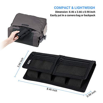(6 Pockets) Camera Battery and SD Card Pouch Holder for 18650 x 8, AA, LP-E6N LP-E6NH LP-E17 EN-EL14 EN-EL15 NP-FW50 NP-FZ100 NP-W126S Battery,Suitable for Canon M50 Mark II 5DM4 6DM2 80D Sony A7R IV - size: 4 Battery Slots + 2 Zipped Pockets