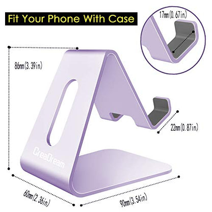 CreaDream Cell Phone Stand, Cradle, Holder,Aluminum Desktop Stand Compatible with Switch, All Smart Phone, iPhone 17 16 Pro Xs Max Xr X Se 8 7 6 6s Plus SE 5 5s-Purple - color: Purple