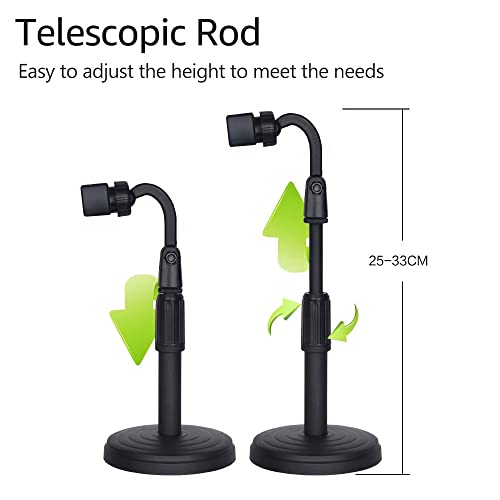 Andoer Desktop Cell Phone Stand Holder Clamp Tablet Stand Adjustable Height Portable Stable Round Base for Watching Online Classes Video Photo Shooting Live Streaming Black