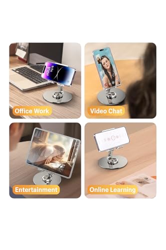 Cell Phone Stand for Desk, Desktop Phone Holder, Multi-Angel Adjustable 360° Rotation Non-Slip Metal Phone Stand, Sturdy Foldable Compatible for 16 15 14 Pro Max Pad with All Cell Phone/Tablet - color: Black
