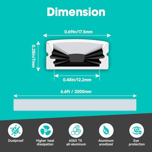hunhun 10-Pack 6.6ft/2Meter U Shape Black LED Aluminum Channel System with Milky Cover, End Caps and Mounting Clips, Aluminum Channel Profile for LED Strip Light Diffuser Installations (10pack*6.6ft) - size: 10pack*6.6ft(Black)