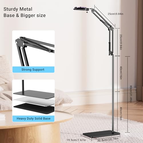 Floor Overhead Phone Mount with Ring Light for Filming, TikTok, Live Stream, LED Selfie Light Phone Tripod Stand for Content Creators, Compatible with iPhone & Android, Hand-Free for Recording
