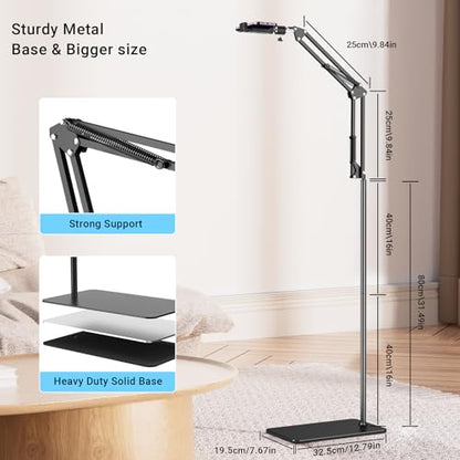 Floor Overhead Phone Mount with Ring Light for Filming, TikTok, Live Stream, LED Selfie Light Phone Tripod Stand for Content Creators, Compatible with iPhone & Android, Hand-Free for Recording