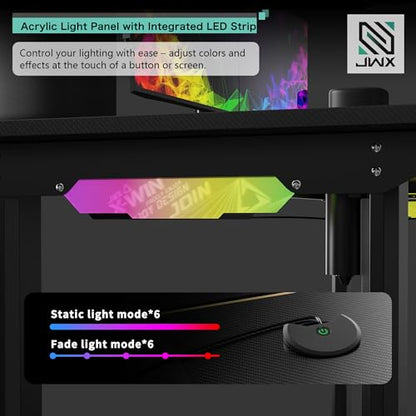JWX 4 Legs Standing Desk with Dual Motor, Flip-up Cable Management Design with Acrylic Led Light - size: Flip Up -Black