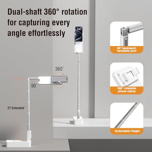 4smarts Phone Tripod Recording with LED Light, 360° Rotatable, Portable & Extendable Stand for 3.5-6.9” Smartphones, Wireless Rechargeable, Ideal for Beauty Content & Live Streaming