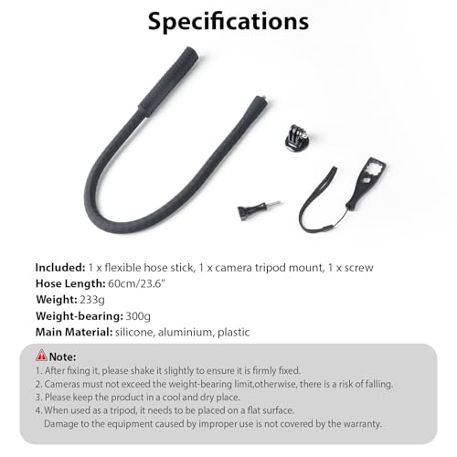 HSU Camera Flexible Mount Clamp Stick Pole for Insta360 GoPro | Neck Holder Selfie Stick Extension Pole, Camera Tripod Stand for GoPro Hero 13 12 11 10, Insta360 X5 X4 X3, DJI Action Camera