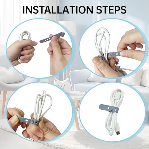 3 Pack Cable Organizer Box with Silicone Straps, Plastic Cord Management Box with Lid