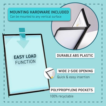 Tarifold Wall Mount Reference Organizer Display System, 10 Double-Sided Pockets, 20 Sheet Capacity, Durable Metal Base, Expandable, Easy-Load Polypropylene Pockets, Black - color: Black, style: Wall Mount