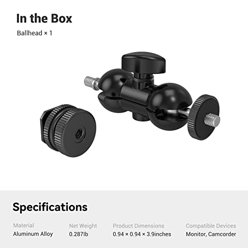 SmallRig Cool Ballhead, Multi-Function Double Ball Dead Adapter with Shoe Mount & 1/4" Screw for Monitors Led Light Microphone - 1135