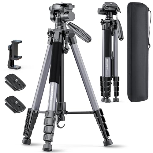 CAMBOFOTO 74″ Aluminum Camera Tripod – Heavy‐Duty Professional Tripod Stand for DSLR & Mirrorless Cameras, Smartphones & GoPro – Lightweight Travel Tripod with 360° Pan Head & Phone Mount - color: Gunmetal Gray, size: 74 inch