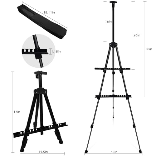 NS JYMB Black 2 Pack Adjustable Art Easel Stand for Painting and Sign | Two 17-66 inch metal tripod easels for display stand, canvas holder, floor and poster board use - style: 66Black 2pack