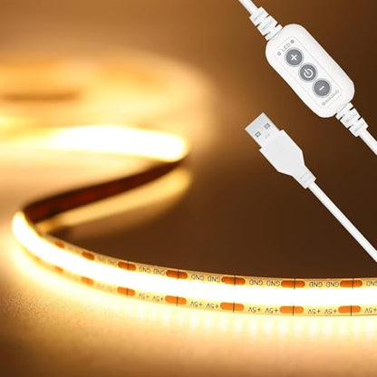 PAUTIX COB LED Strip Light 5V USB 9.84ft/3m 640LEDs 1200lm Dimmable LED Strip Light 3000K Warm White CRI90+ USB TV Backlight,Flexible Under Cabinet Tape Light for Bedroom,Kitchen,Home DIY Lighting - color: 3000K, size: 9.84ft/3m