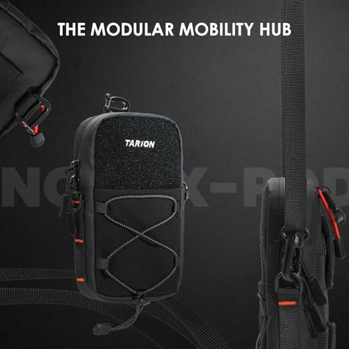 TARION Backpack Strap Pouch with POV Camera Mount, MOLLE Phone Holder | Water-repellent shell, waterproof zipper, detachable crossbody strap for biking hiking travel & POV vlog fits Pro Max phones
