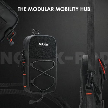 TARION Backpack Strap Pouch with POV Camera Mount, MOLLE Phone Holder | Water-repellent shell, waterproof zipper, detachable crossbody strap for biking hiking travel & POV vlog fits Pro Max phones