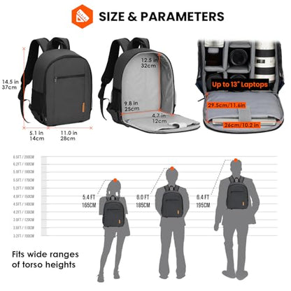 TARION Camera Backpack Bag Small - Professional DSLR Photography Case with 13 inch Laptop Compartment & Waterproof Rain Cover & Bottom Tripod Holder for Men Women Photographers - Black TB-S - color: Black, size: Small