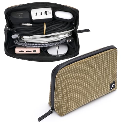 SIMTOP Cord Organizer Travel Small Tech Bag Pouch Case for Cords, Charger, Hard Drive, Power Bank – Water-Resistant Electronics Organizer, Small Portable Gadget Case for Travel - color: Brown Plaid, size: Medium
