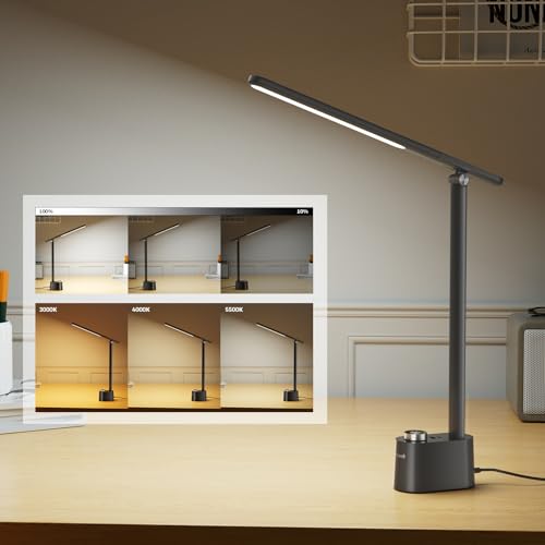Honeywell Upgraded LED Desk Lamp - H01 Pro Sunturalux™ Foldable Desk Light with USB A+C Charging Ports, 3 Color Modes Dimmable Table Lamp for Home Office Reading(Black) - color: Black
