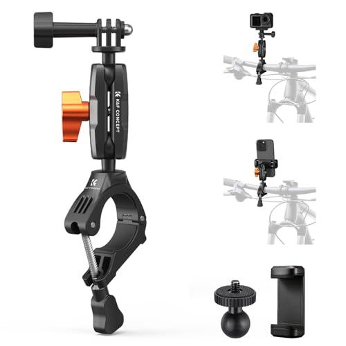 K&F CONCEPT Handlebar Bike Mount with 360° Dual Ball Head, Camera Clamp Mount Compatible with Hero 13/12/11/10, Osmo Action 6 5 4 Pro, 360 X5 X4 and Smartphones - style: Dual Ball Joints