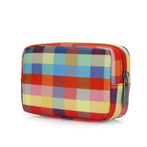 E-Tree Cute Small Makeup Bag, Cosmetic Toiletry Skin Care Make up Little Items Pouch for Purse,Zipper Mini Tech Charger Cable Electronic Organizer Case,Travel Accessories,Checkered Colorful - color: Colorful, style: Travel Makeup Bag