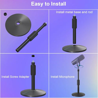 Desktop Mic Stand,Adjustable Height Podcast Microphone Stand with Mic Clip 3/8" to 5/8" Adapter,for Shure MV7 |MV7+ |MV7X XLR,Fifine AM8 |K688 |XR&USB,PM1 XLR,Razer Seiren V2|V3 - size: Mic Stand with Mic Clip