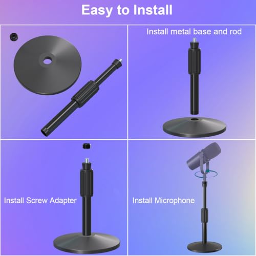 Desktop Mic Stand,Adjustable Height Podcast Microphone Stand with Mic Clip 3/8" to 5/8" Adapter,for Shure MV7 |MV7+ |MV7X XLR,Fifine AM8 |K688 |XR&USB,PM1 XLR,Razer Seiren V2|V3 - size: Mic Stand with Mic Clip