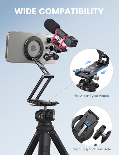 Lamicall for Magsafe Tripod Stand - [Ultra-Compact] Aluminium Magnetic Phone Tripod for iPhone 17/16 Pro Max, Flexible Cell Phone Mount Gift with 1/4" Screw, Arca & Hook Accessories Women Men Black - color: Black