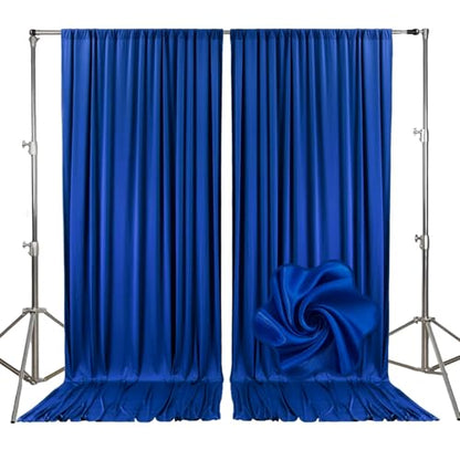 10ft x 7ft Blue Backdrop Curtains for Parties, Fabric Satin Background Curtain with Rod Pockets for Weddings, Birthday, Baby Shower, Photography, Graduation Party Backdrop Drapes, 2 Panels - color: Blue