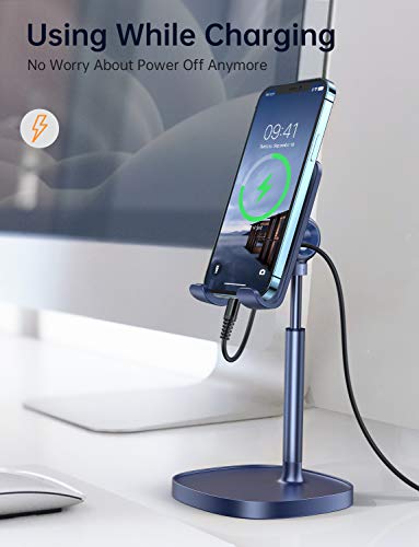 LISEN Cell Phone Stand,Angle Height Adjustable Stable Cell Phone Stand for Desk,Sturdy Aluminum Metal Phone Holder (Blue) - color: Blue