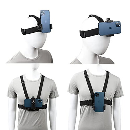 PellKing Mobile Phone Chest Strap Harness Mount Head Strap Holder Kit for POV/VLOG,Cell Phone Clip Compatible with iPhone,Samsung,GoPro Hero 9, 8,7, 6, 5, 4, 3,2, 1,AKASO,DJI Osmo,and Action Cameras…
