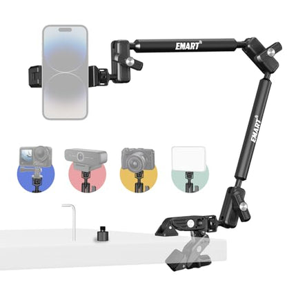 EMART 21" Magic Arm Clamp Kit with Super Clamp, 1/4" 3/8" Threads for ARRI, Flexible Camera Desk Mount, Adjustable Articulating Boom Arm for Webcam/Mic/Action Camera/Phone/Video Light