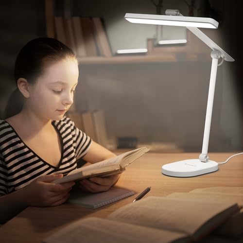 Honeywell Desk Lamp for Home Office, H4 Sunturalux™ Eye-Caring LED Desk Light, 700LM Dimmable Desk Lamp with Timer, Adjustable Desk Reading Light, Touch Auto Dimming Table Lamp for Study, Bedroom - color: White