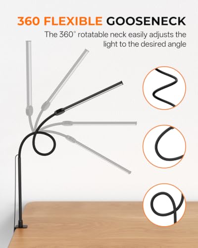 LED Desk Lamp for Home Office, Eye-Caring Architect Task Lamp with Clamp, Adjustable Gooseneck Desk Light, Clamp on Desk Lamps with Dimming, Flexible Craft Study Light for Office, Workbench - color: Black
