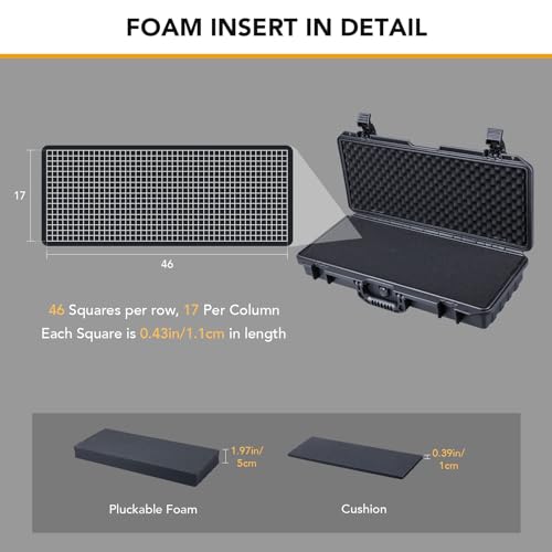 Lykus HC-5011 Waterproof Hard Case with Customizable Foam, Interior size 20.7x8.1x3.5 in, Suitable for long slim items
