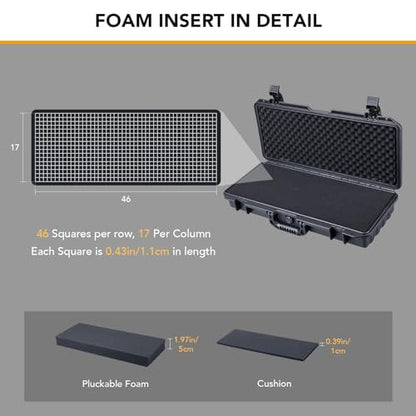 Lykus HC-5011 Waterproof Hard Case with Customizable Foam, Interior size 20.7x8.1x3.5 in, Suitable for long slim items