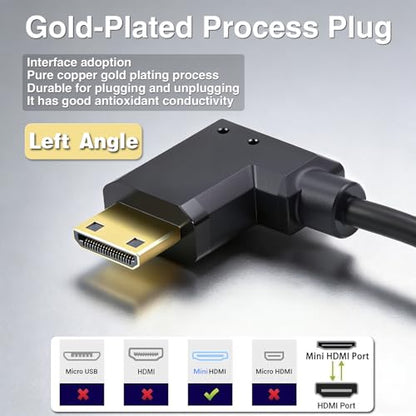 Duttek Thin Mini HDMI to HDMI Coiled Cable 1FT-4Ft, Ultra Slim & Flexible Soft Left Angled HDMI to Mini HDMI Cable Supports 3D/4K@60Hz for HDTV, Tablet, Camera and Camcorder - size: Left Angled 1.2M