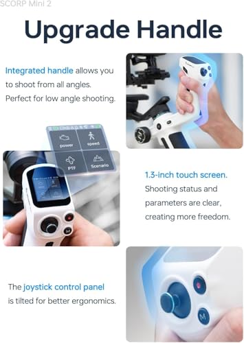 FeiyuTech Official SCORP Mini 2 Kit Gimbal,3-Axis Camera Stabilizer with AI Tracker Fill Light,1,3IN Touch Sreen, for Mirrorless Camera,Smartphone,Action Camera,with Carrying Case,Extension Rod,White