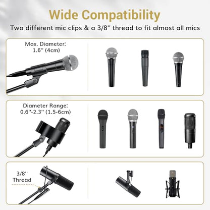 TONOR Microphone Stand with Tablet Holder, Tripod Boom Arm for Floor, Adjustable Height and Angle, Heavy Duty Stand with Carrying Bag, Smartphone and Pad Clamp, Excellent Compatibility, T35 - style: Mic Stand