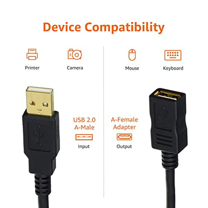Amazon Basics 10-Pack USB-A 2.0 Extension Cable, Male to Female, 480Mbps Transfer Speed, USB Extender, 6.5 Foot, Black - size: 6.5 Feet, style: 10-Pack