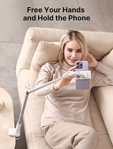 JSAUX Phone Holder for Desk and Bed Compatible with iPhone 16 15 14 13 12 Overhead Phone Mount Gooseneck Phone Stand Flexible 360 Lazy Long Arm Clamp Clip for Table Bedside [1-Pack, White] - color: White