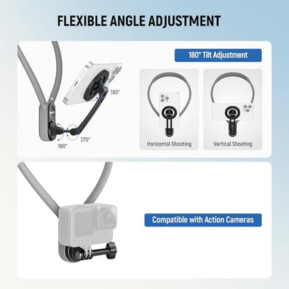 NEEWER Magnetic Neck Holder for Action Camera Phone Hands Free Neck Tripod Chest Mount Compatible with GoPro DJI Insta360 iPhone Android Phone Holder for POV Vlog, Gray, GP16 - style: GP-16(Gray)