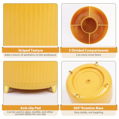 SKYDUE 360 Degree Rotating Desk Organizer, Dual-Purpose Pencil Pen Holder, Rotating Desk Pen Organizer with 5 Slots, Pencil Cup for Office, School, Home - color: Yellow